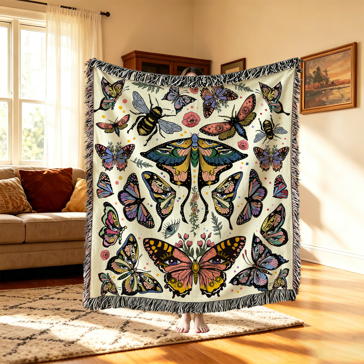 Purplehecate Mystical Butterfly & Moth Woven Tapestry Blanket