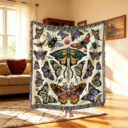 Purplehecate Mystical Butterfly & Moth Woven Tapestry Blanket