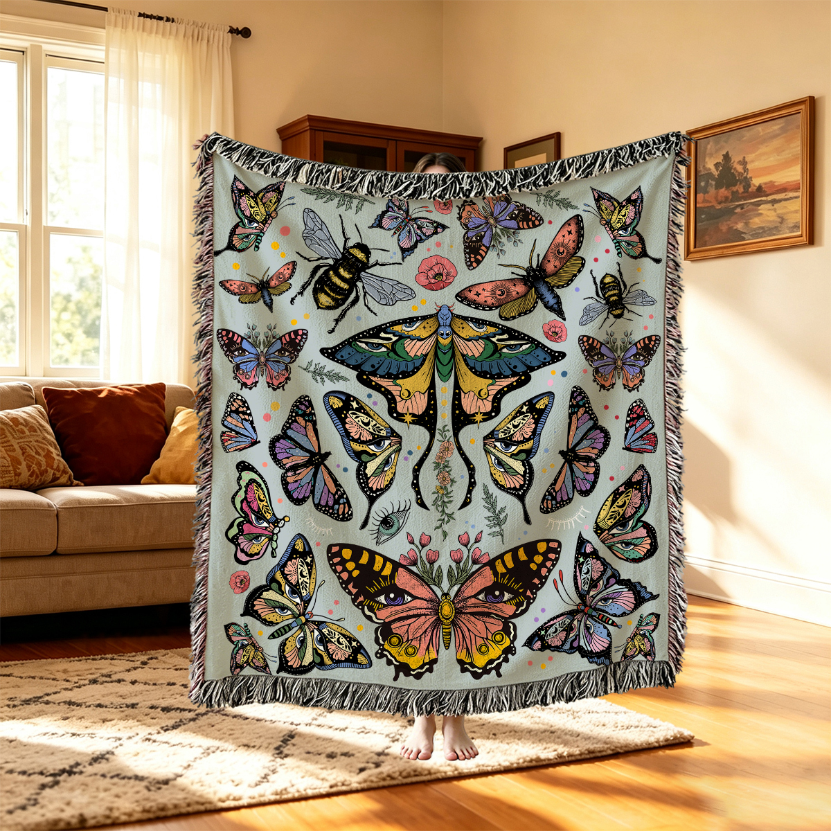 Purplehecate Mystical Butterfly & Moth Woven Tapestry Blanket
