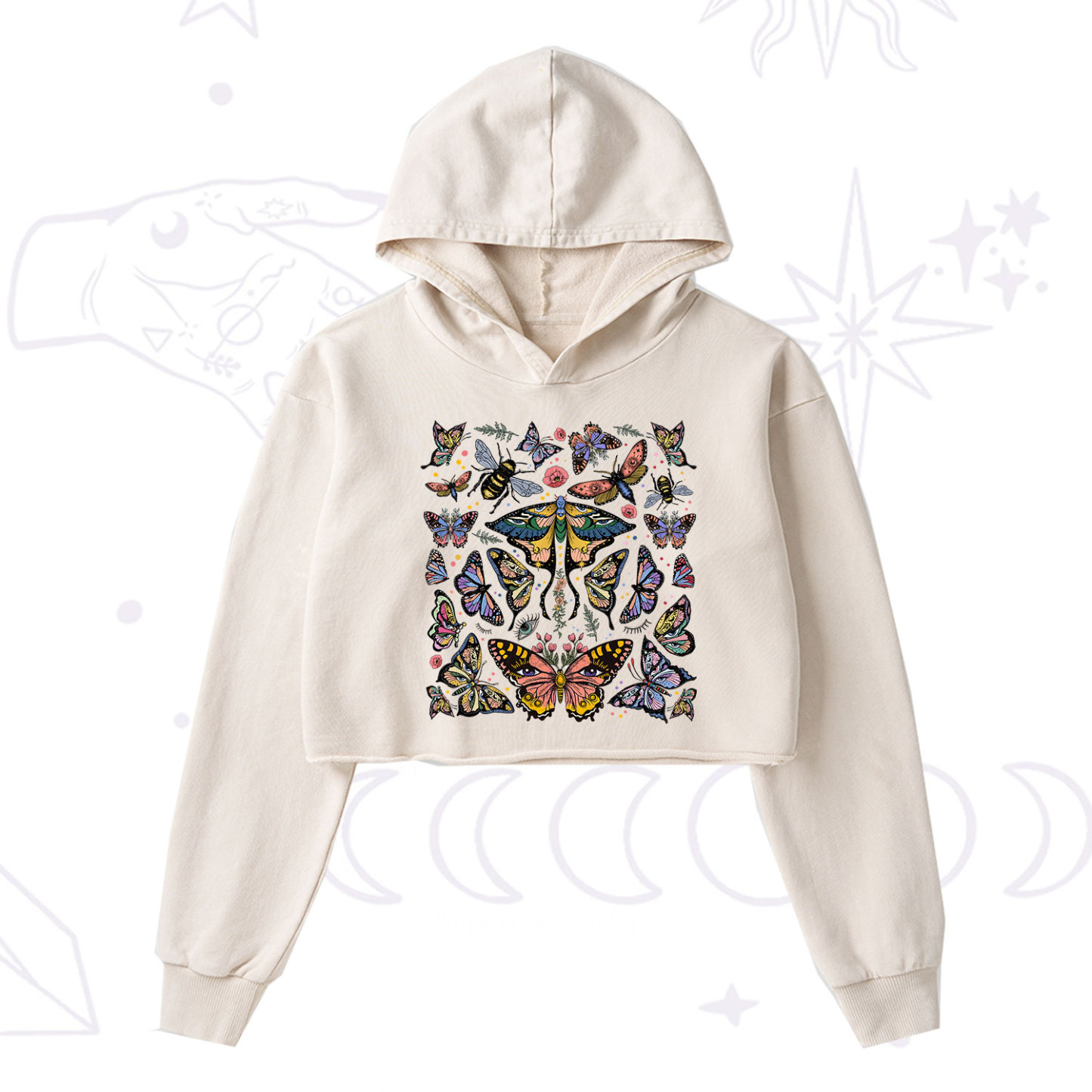 Purplehecate Mystical Butterfly & Moth Washed Cropped Hoodie