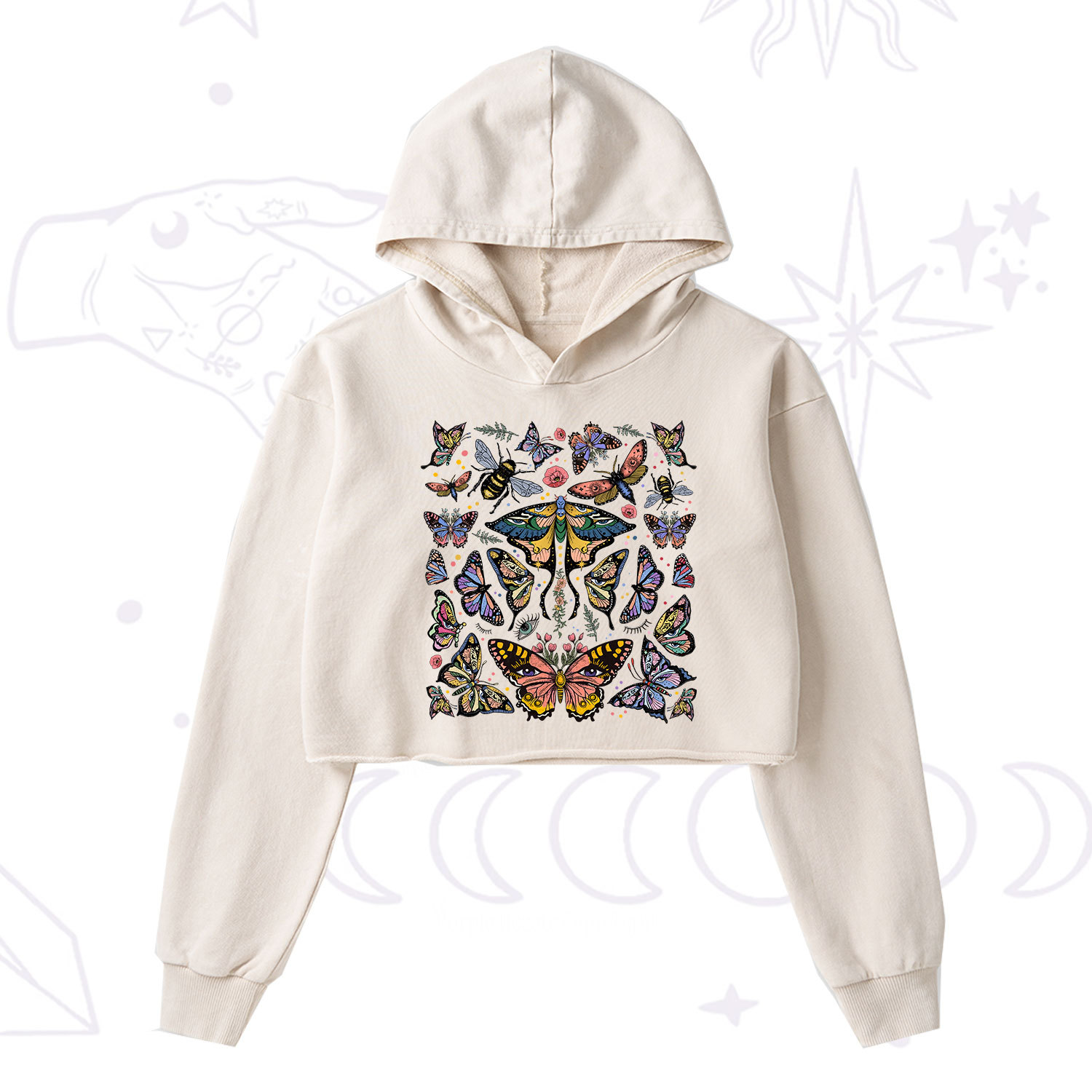 Purplehecate Mystical Butterfly & Moth Washed Cropped Hoodie