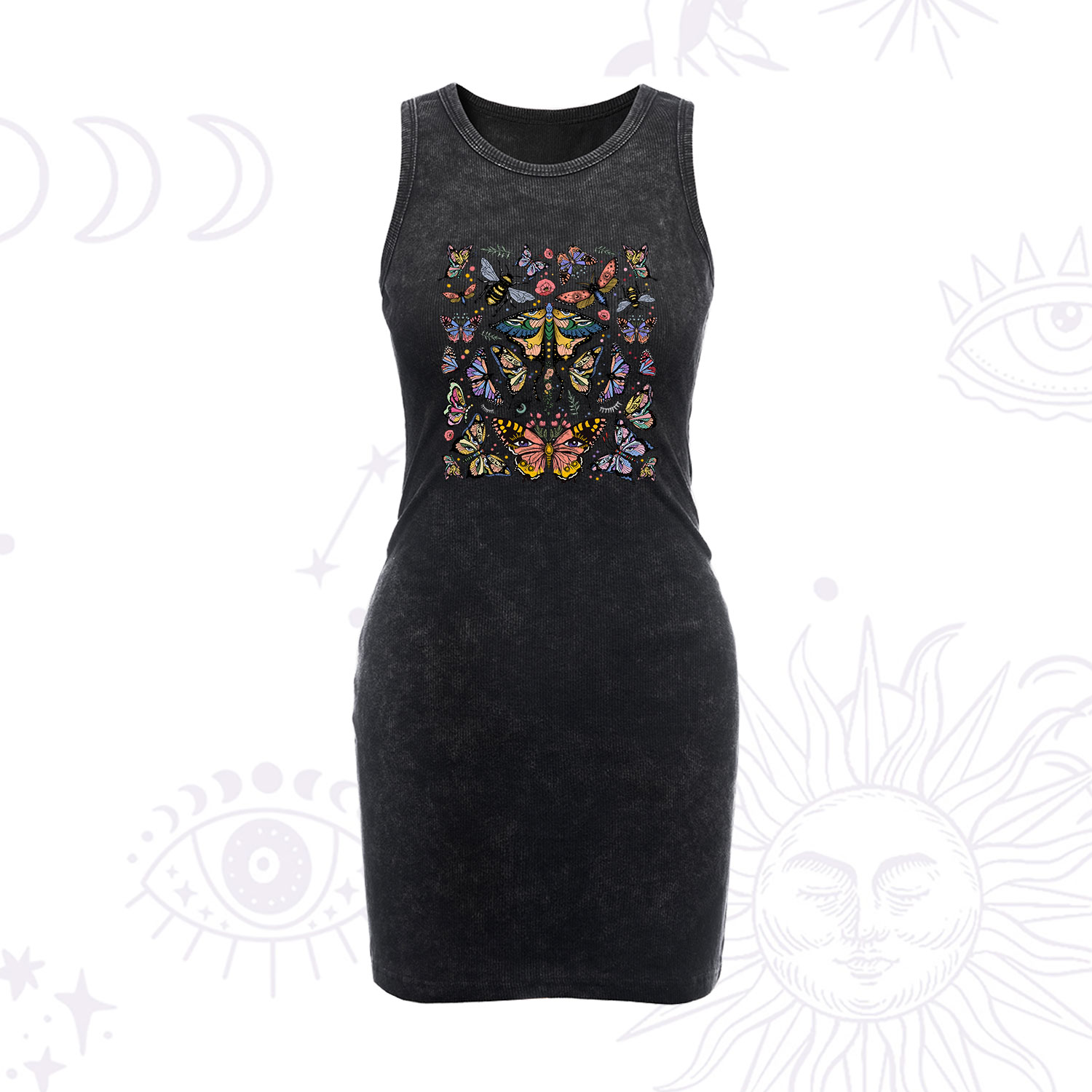 Purplehecate Mystical Butterfly & Moth Vintage Bodycon Tank Dress