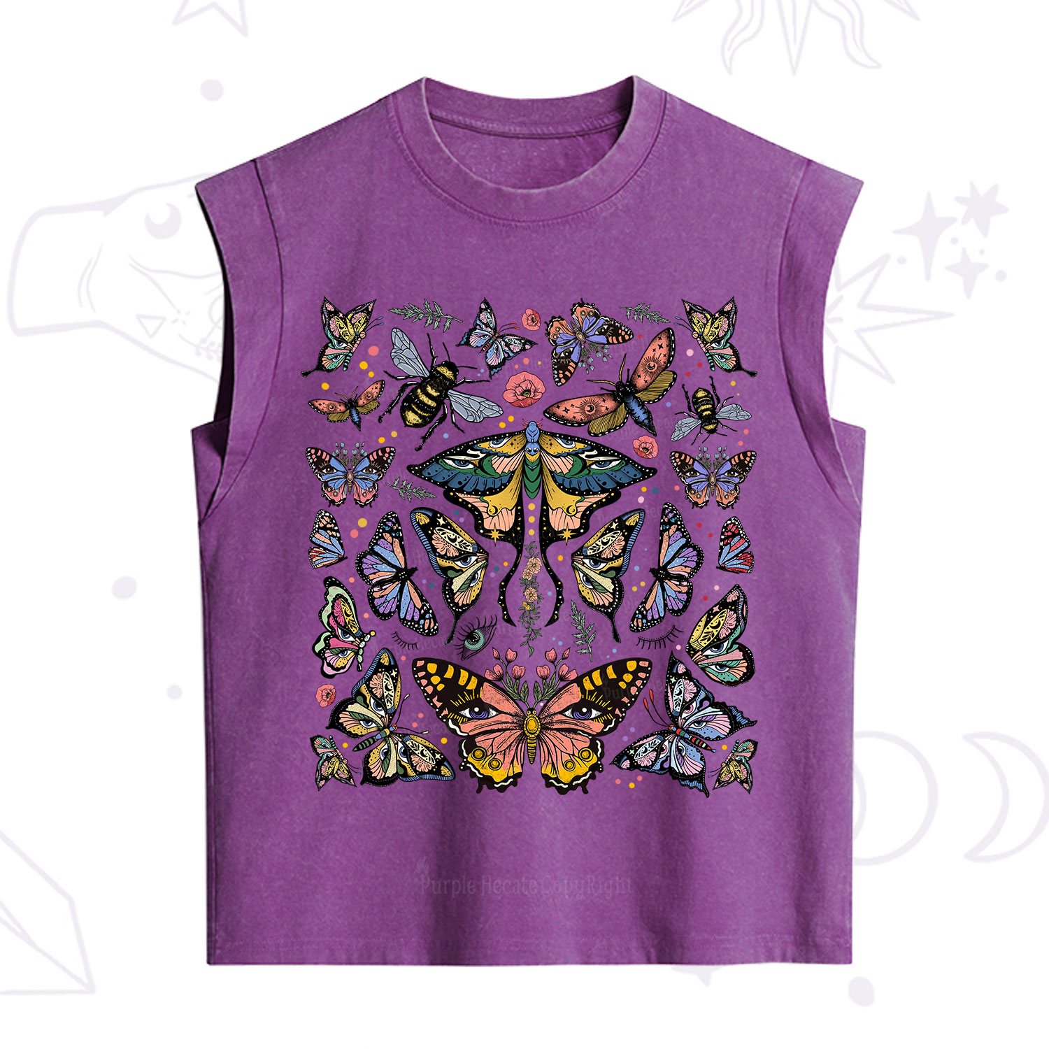 Purplehecate Mystical Butterfly & Moth Vintage Washed Tank