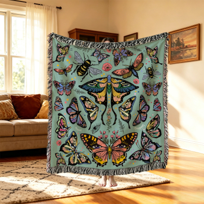 Purplehecate Mystical Butterfly & Moth Woven Tapestry Blanket