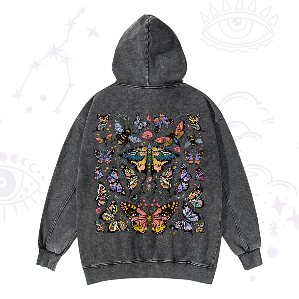 Purplehecate Mystical Butterfly & Moth Washed Hoodie