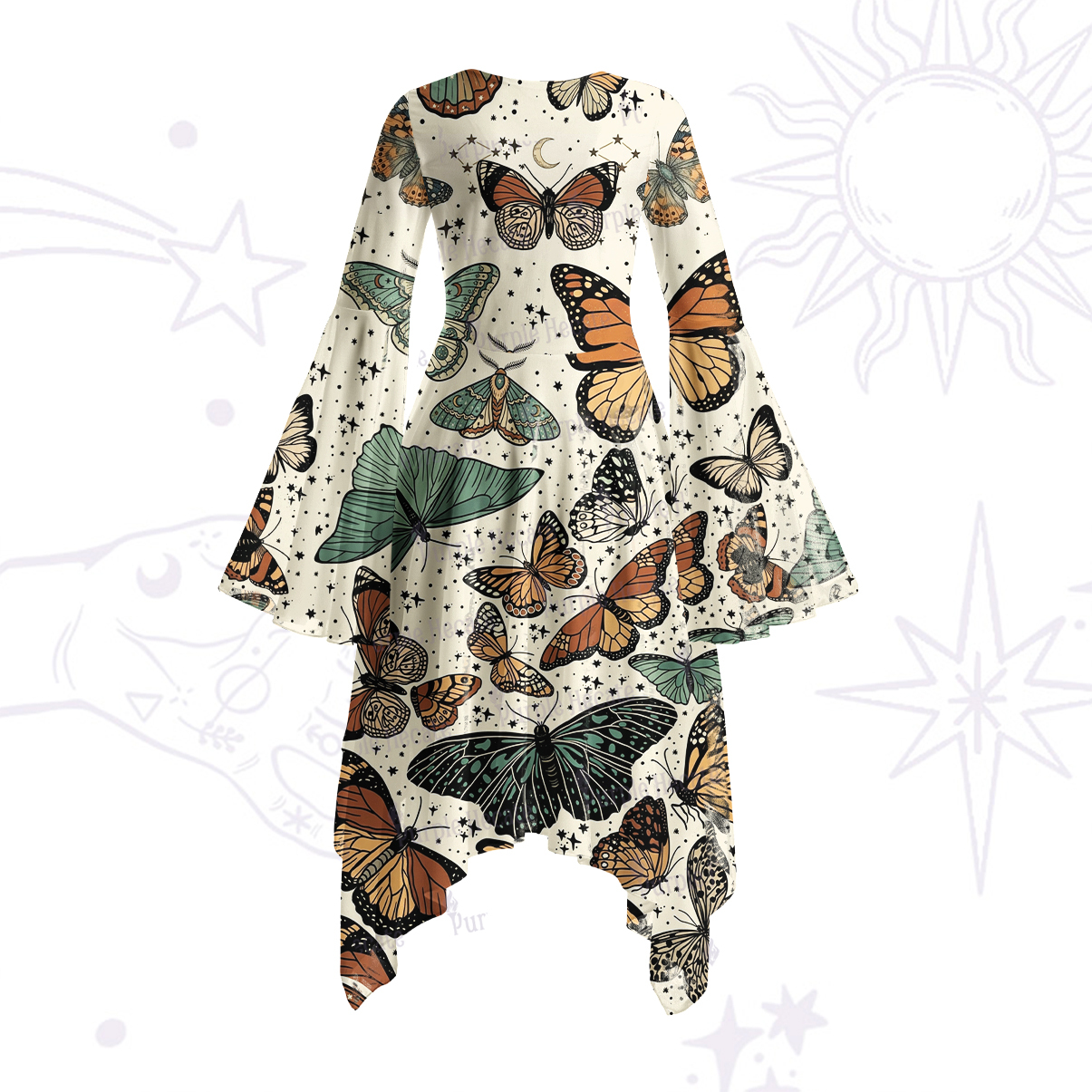 Purplehecate Mystic Vintage Butterfly Bell Sleeve Dress