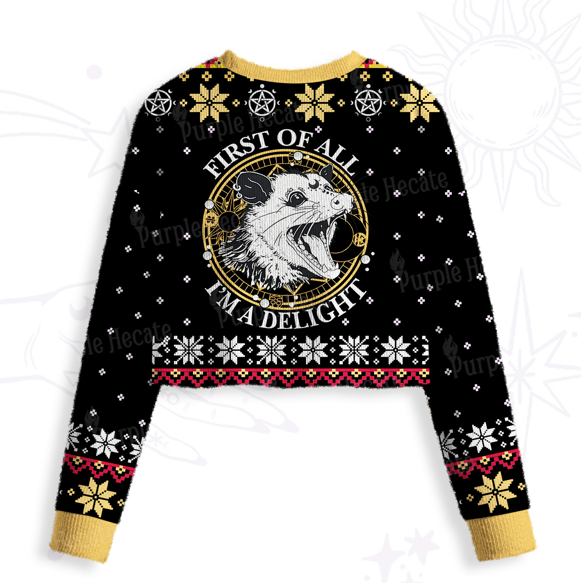 Purplehecate First Of All I'm A Delightful Opossum Crop Fuzzy Ugly Sweatshirt