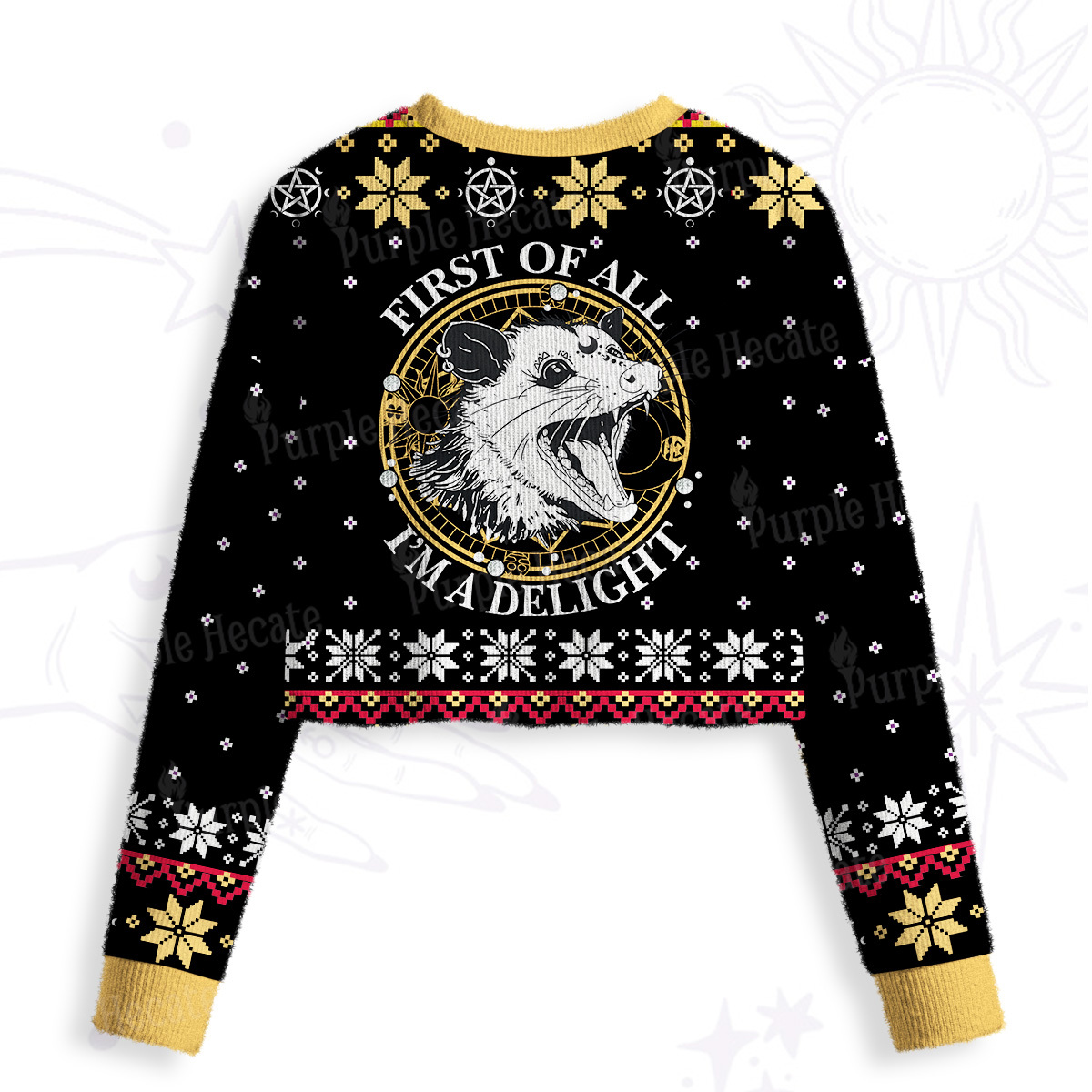 Purplehecate First Of All I'm A Delightful Opossum Crop Fuzzy Ugly Sweatshirt