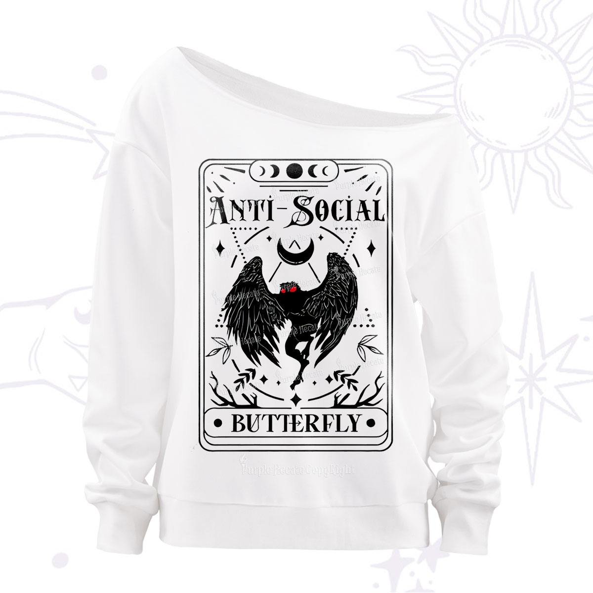 Purplehecate The Antisocial Butterfly Oracle Card Off The Shoulder Sweatshirt