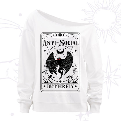 Purplehecate The Antisocial Butterfly Oracle Card Off The Shoulder Sweatshirt