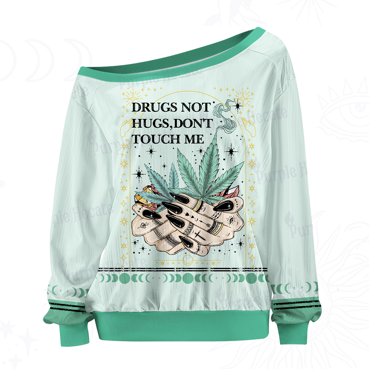 Purplehecate Drugs Not Hugs Off The Shoulder Graphic Jersey