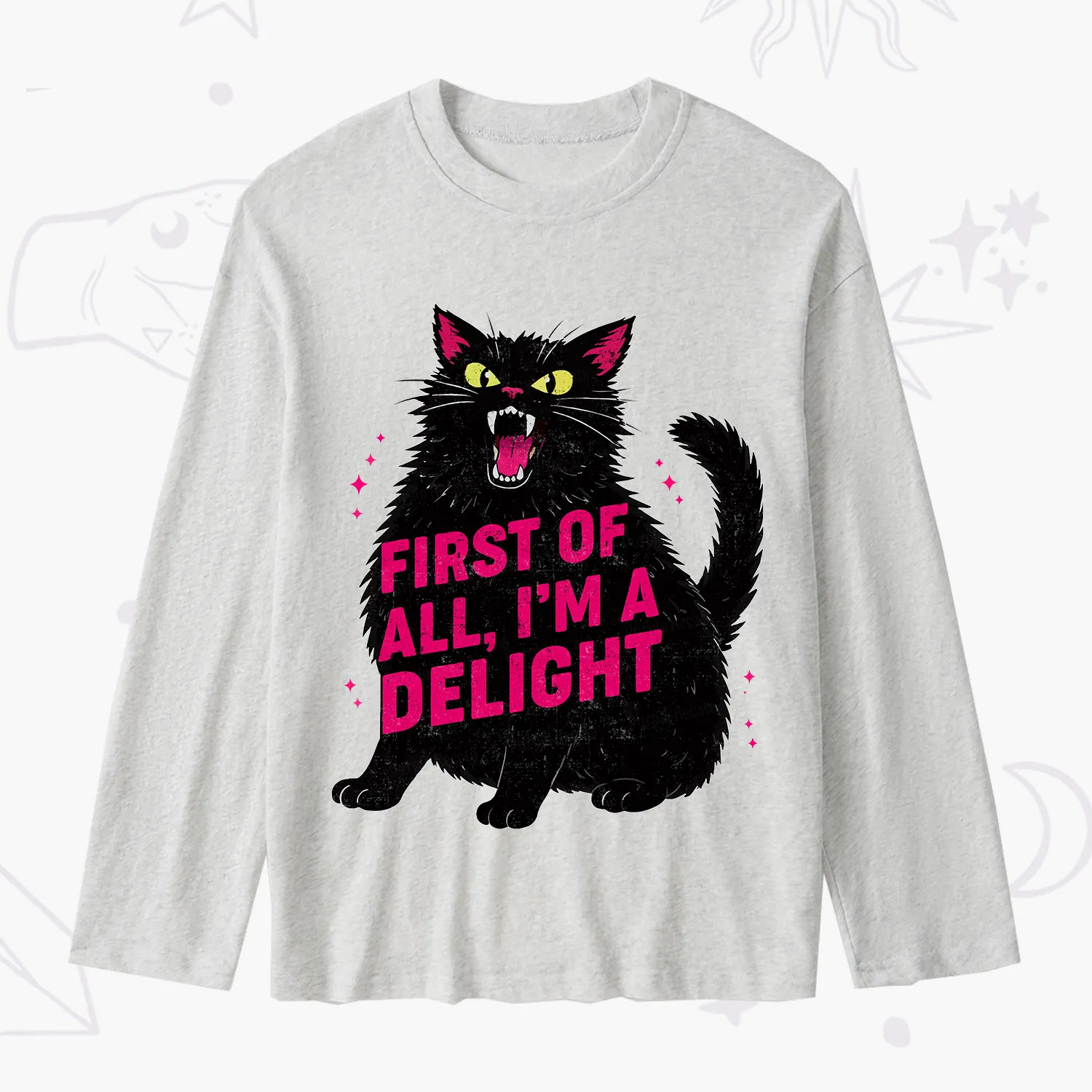 Purplehecate First Of All I'm A Delight Cat Slub Long Sleeve T-Shirt