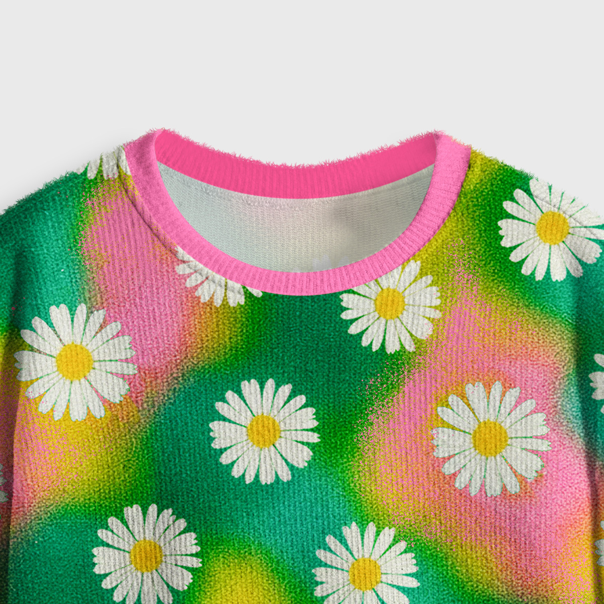 Purplehecate Enchanted Daisy Spring Romance Crop Fuzzy Ugly Sweatshirt