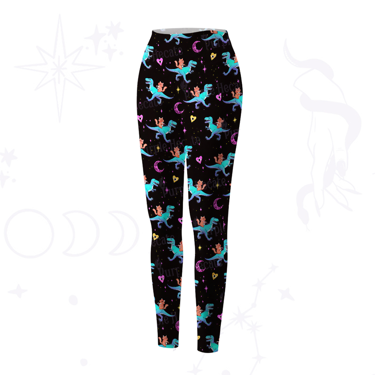 Purplehecate Witch Cat Rides the Dino Yoga Pants