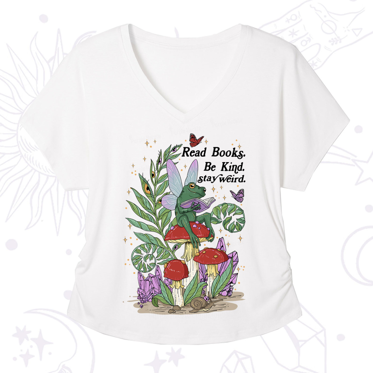Purplehecate Read Books Be Kind Stay Weird V-Neck T-Shirt