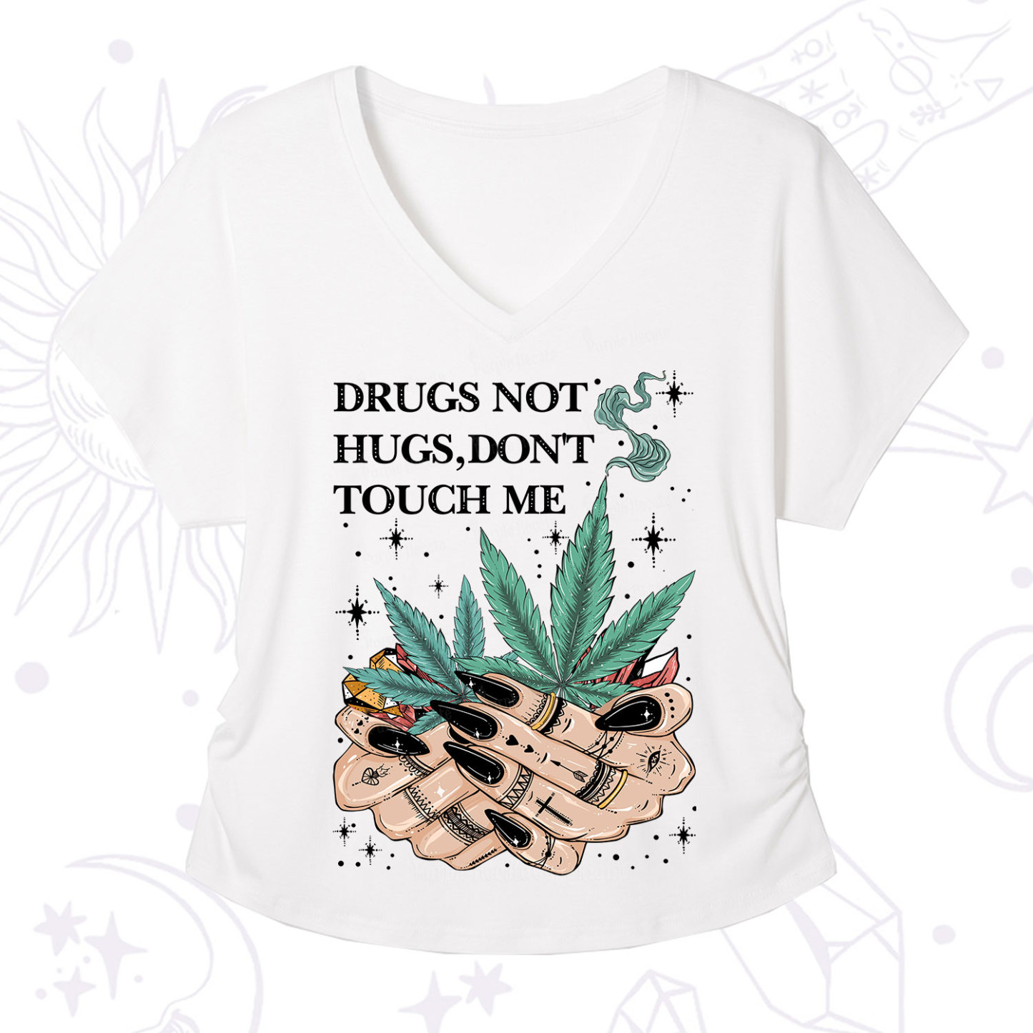 Purplehecate Drugs Not Hugs V-Neck T-Shirt