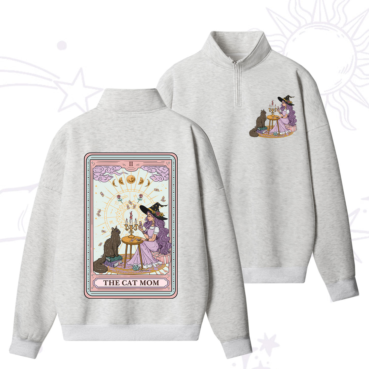 Purplehecate The Cat Witch Mom Tarot Zip Fleece Sweatshirt