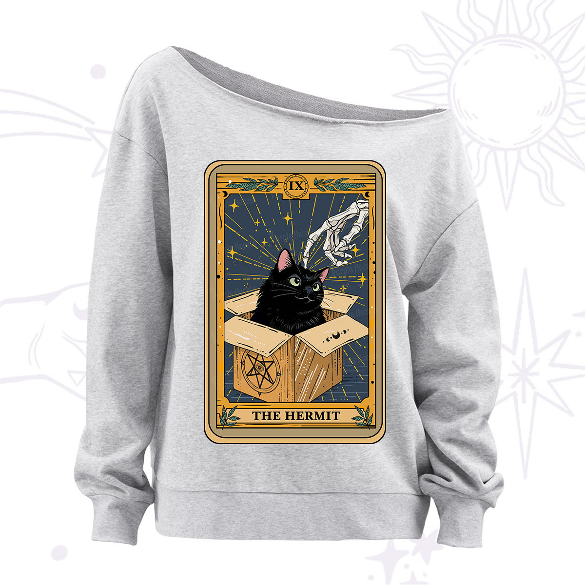 Purplehecate The Hermit Cat Tarot Off The Shoulder Sweatshirt