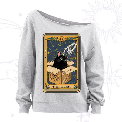 Purplehecate The Hermit Cat Tarot Off The Shoulder Sweatshirt