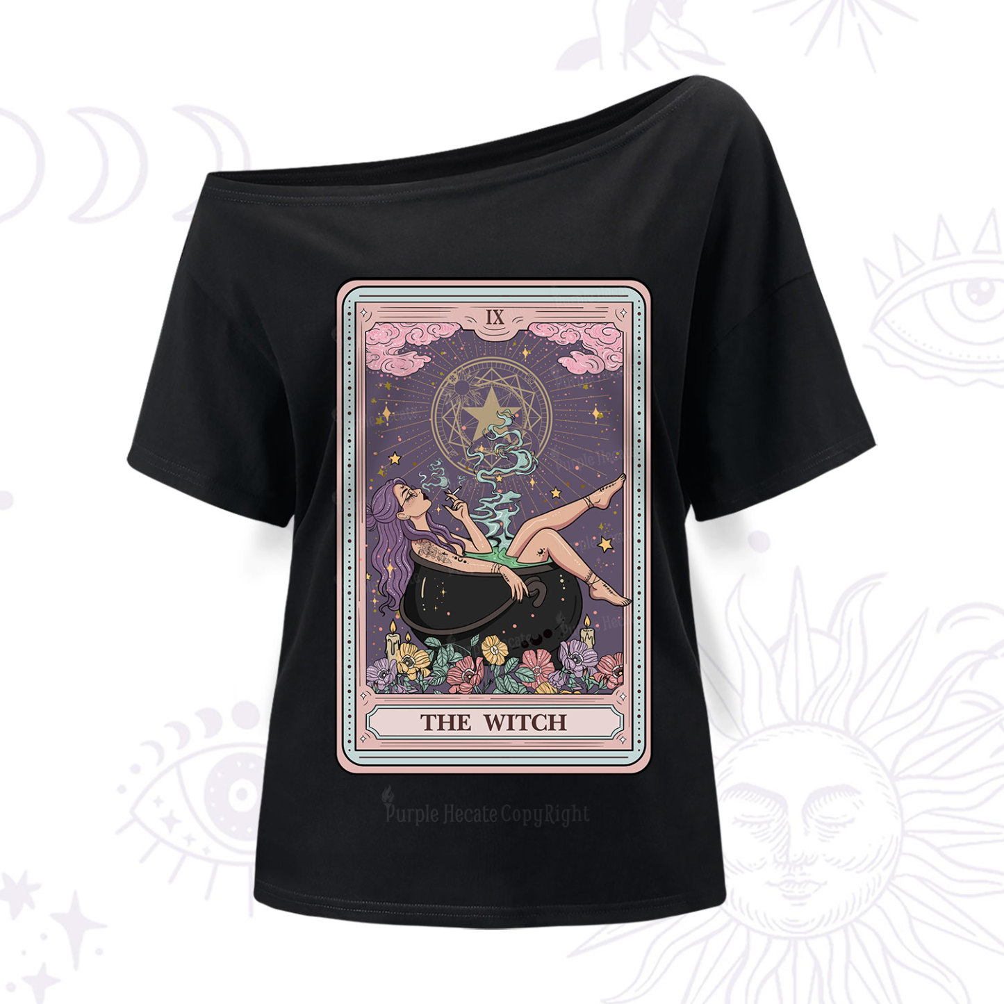 Purplehecate The Witch Tarot Card One Shoulder T-Shir