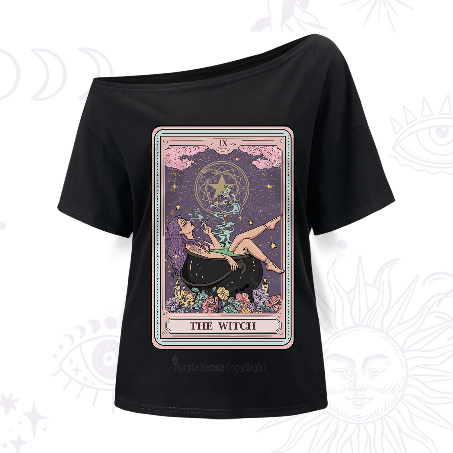 Purplehecate The Witch Tarot Card One Shoulder T-Shir