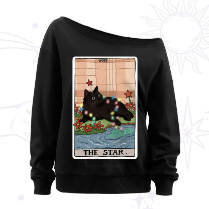 Purplehecate The Star Cat Tarot Card Off The Shoulder Sweatshirt