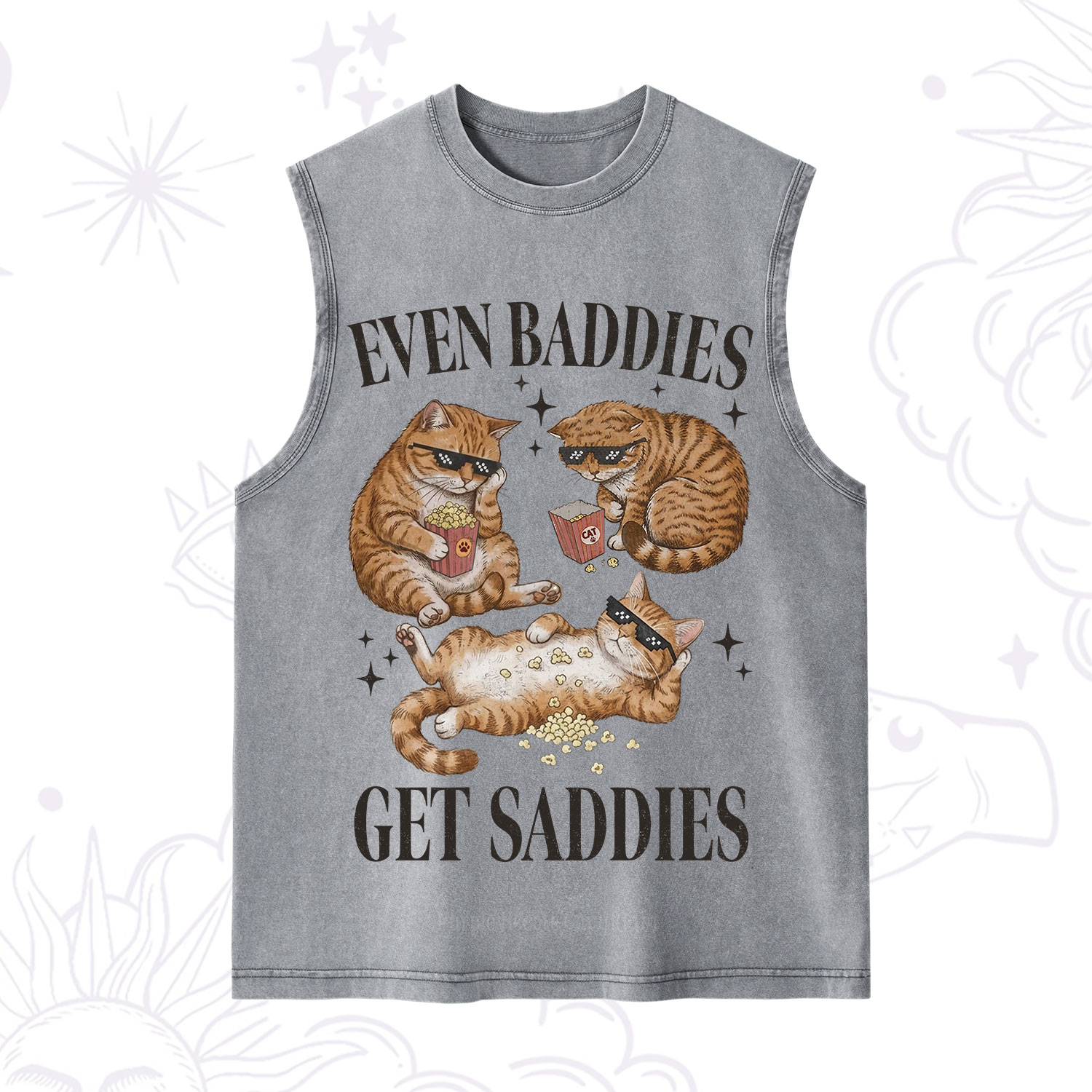 Purplehecate Even Baddies Get Saddies Funny Cat Washed Tank