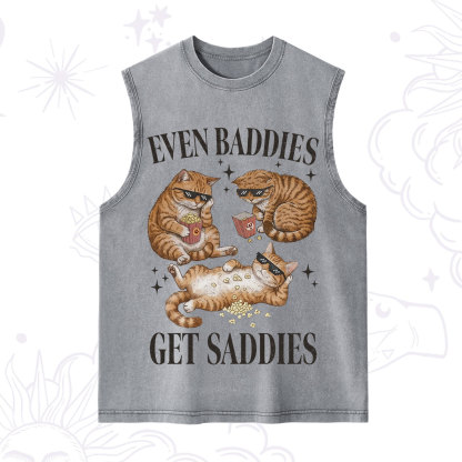 Purplehecate Even Baddies Get Saddies Funny Cat Washed Tank