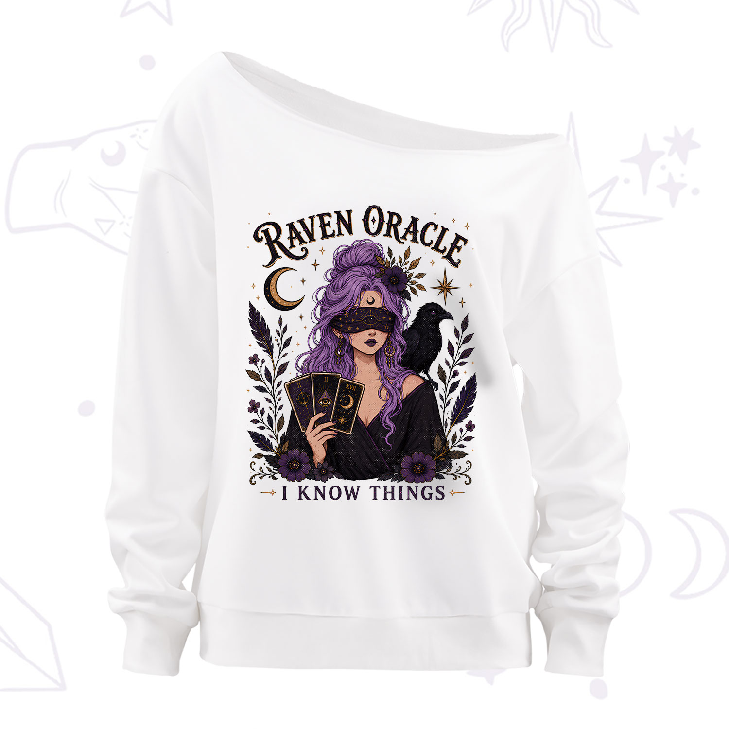 Purplehecate Raven Oracle I Know Things Witchy Off The Shoulder Sweatshirt