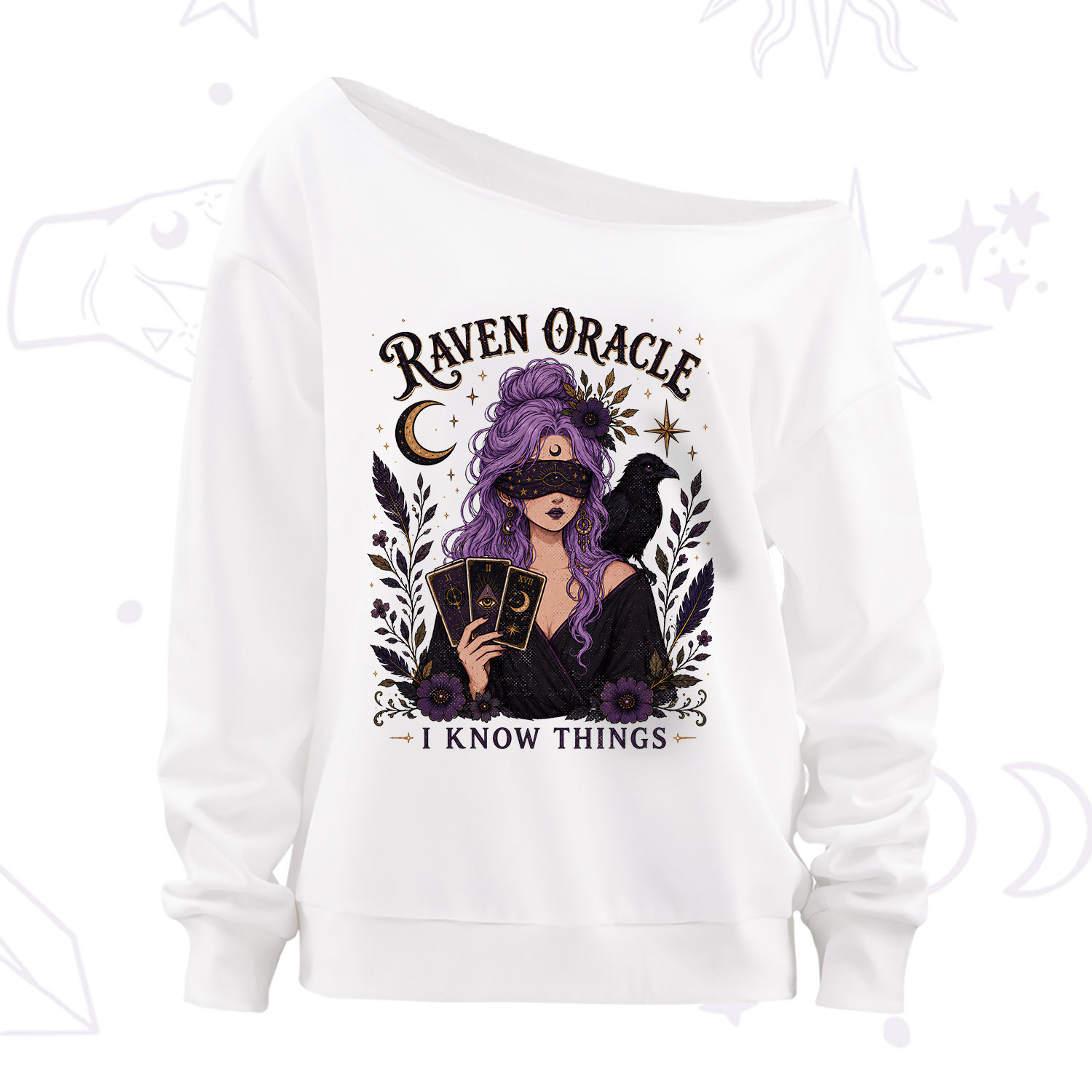 Purplehecate Raven Oracle I Know Things Witchy Off The Shoulder Sweatshirt