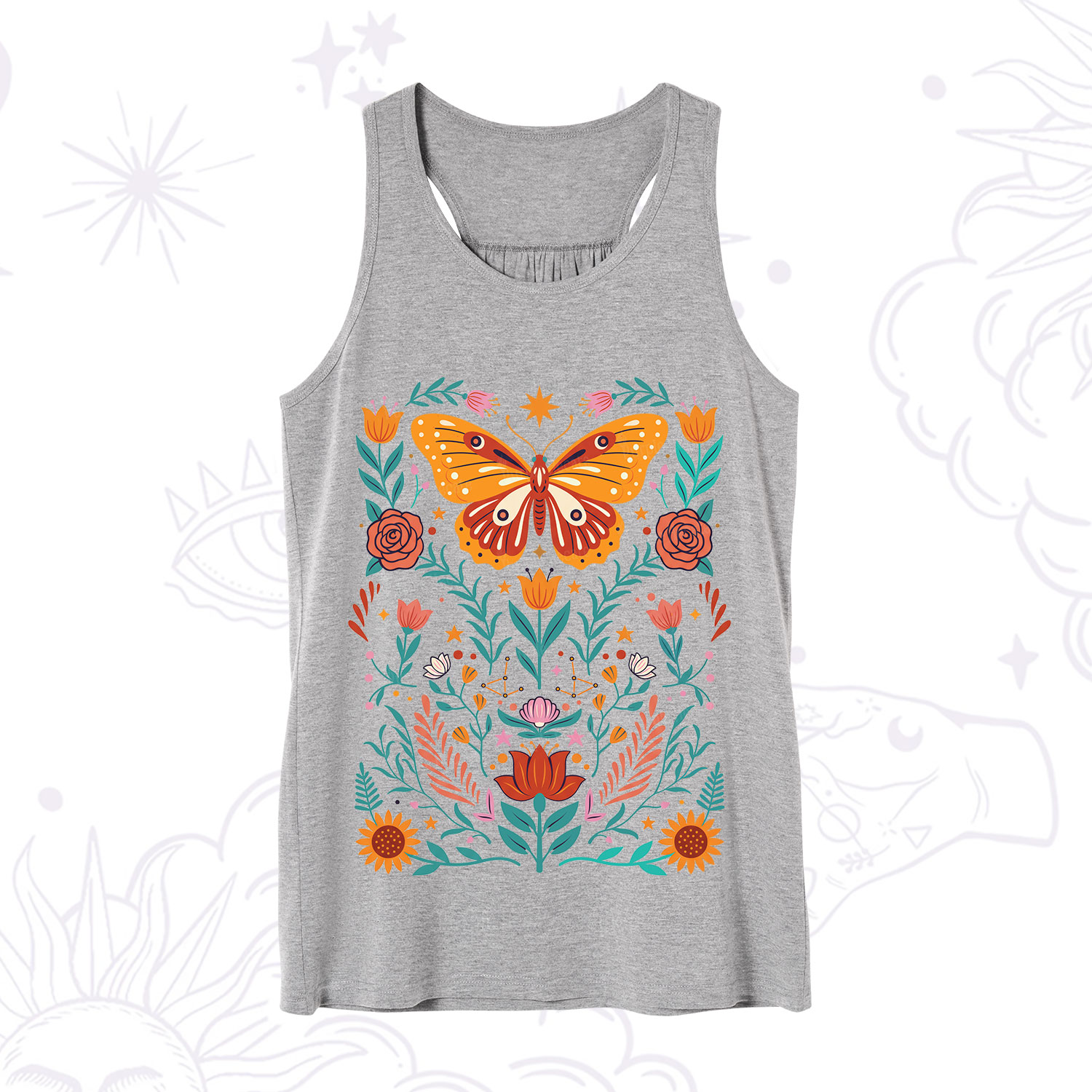 Purplehecate Boho Colorful Celestial Butterfly Tank