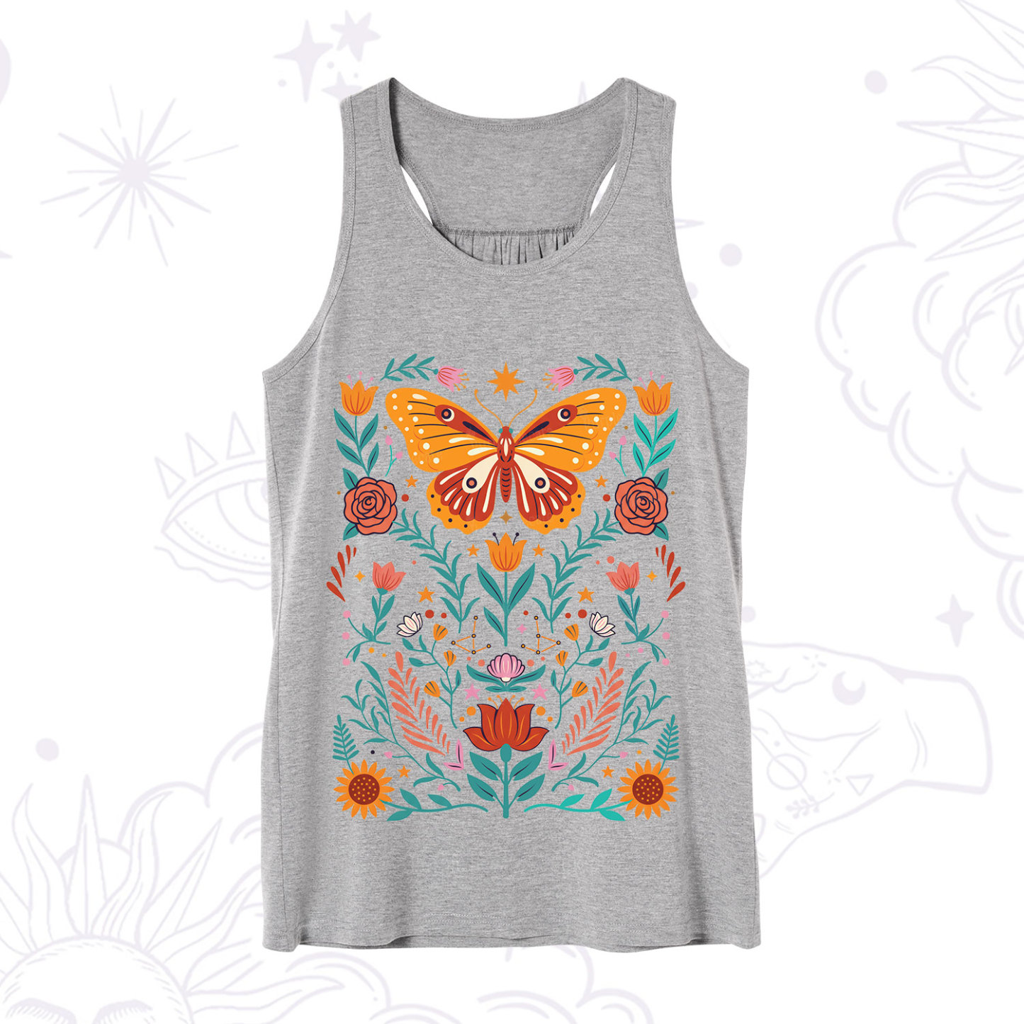 Purplehecate Boho Colorful Celestial Butterfly Tank