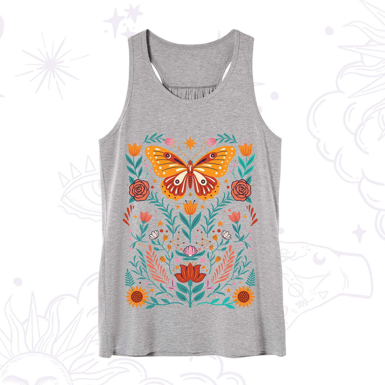 Purplehecate Boho Colorful Celestial Butterfly Tank
