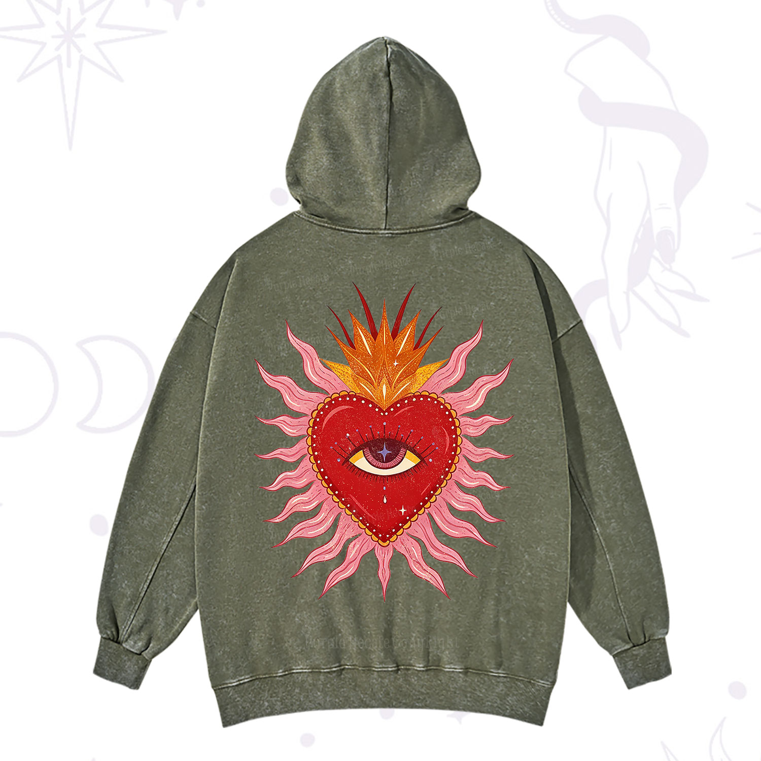 Purplehecate Sacred Flame Heart Washed Hoodie