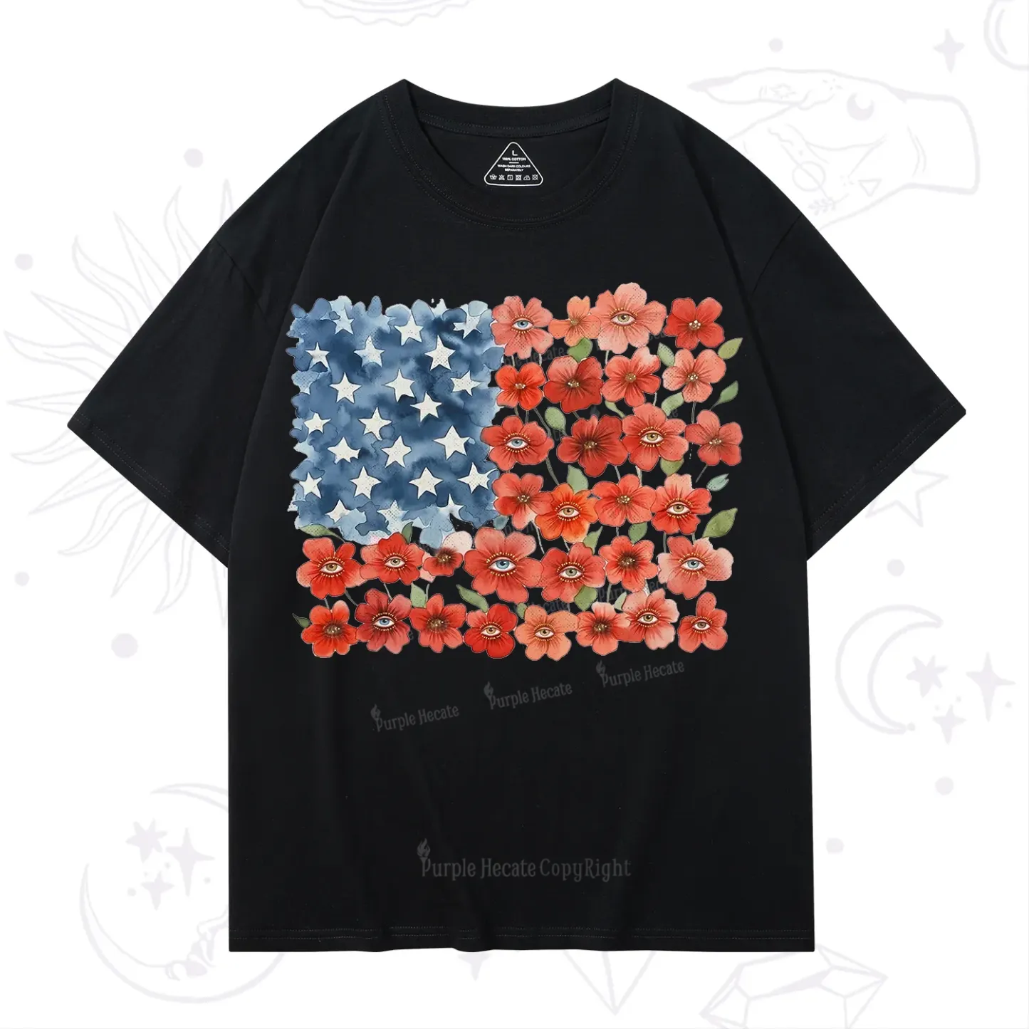 Purplehecate Floral Watercolor American Flag T-Shirt