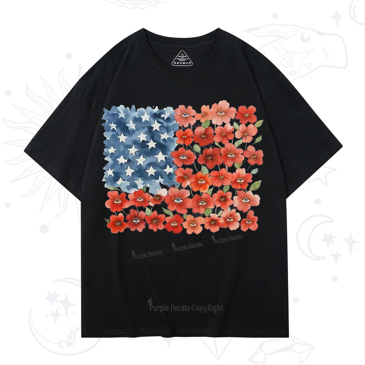 Purplehecate Floral Watercolor American Flag T-Shirt