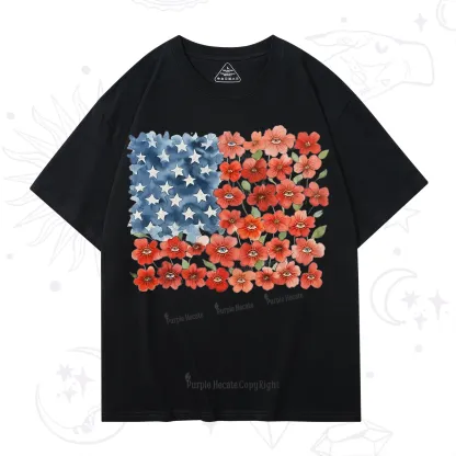 Purplehecate Floral Watercolor American Flag T-Shirt