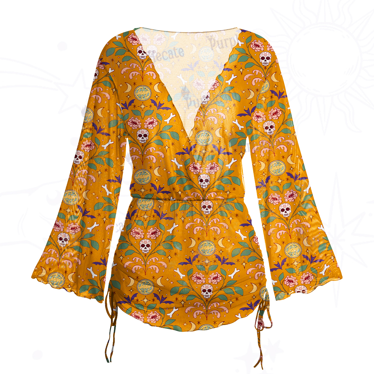 Purplehecate Gothic Floral Skeleton Mesh Cover Up Dress