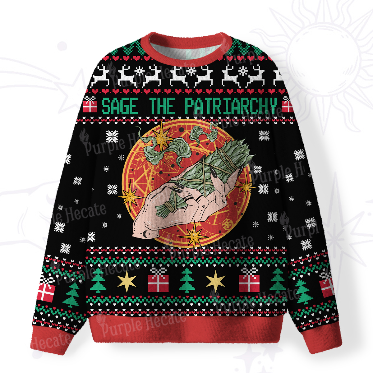 Purplehecate Sage The Patriarchy Fuzzy Ugly Christmas Sweatshirt