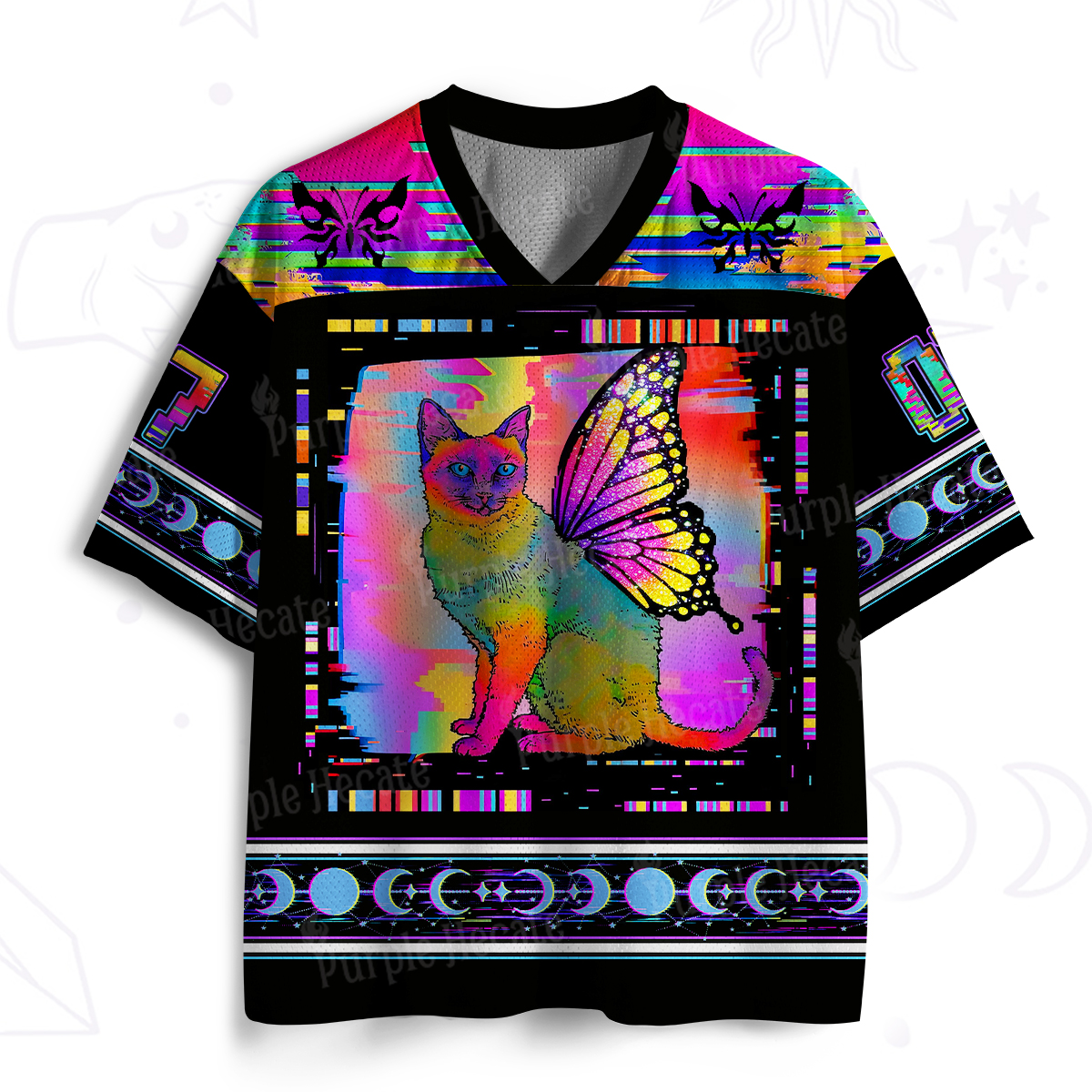 Purplehecate Fairy Wing Cat Moon Phase Fantasy Mesh Jersey