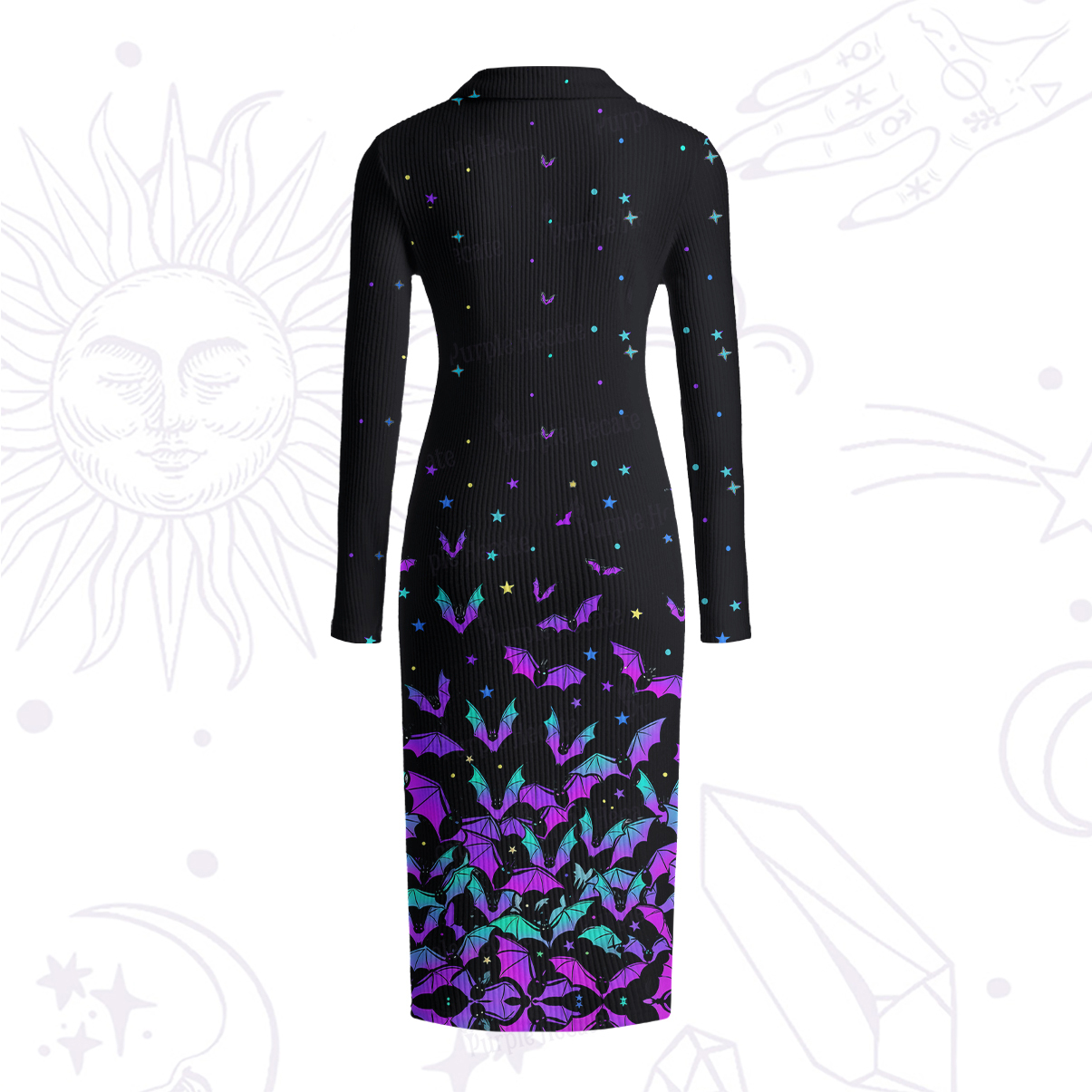 Purplehecate Rainbow Bat Ribbed Knit Dress