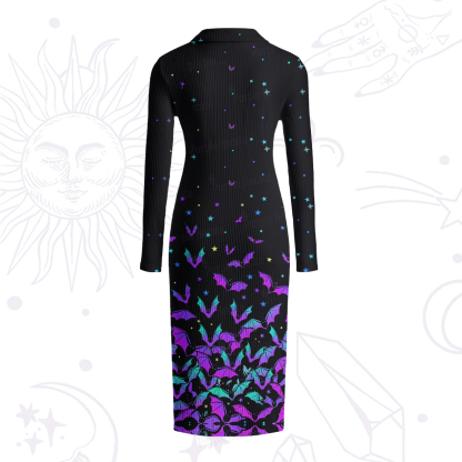 Purplehecate Rainbow Bat Ribbed Knit Dress