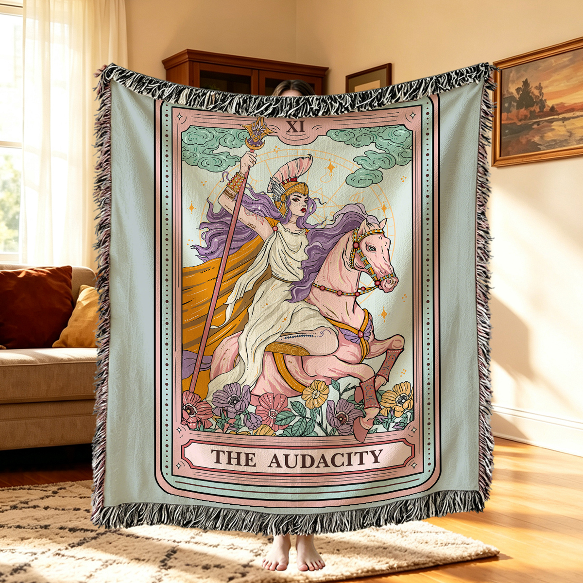Purplehecate The Audacity Tarot Card  Woven Tapestry Blanket