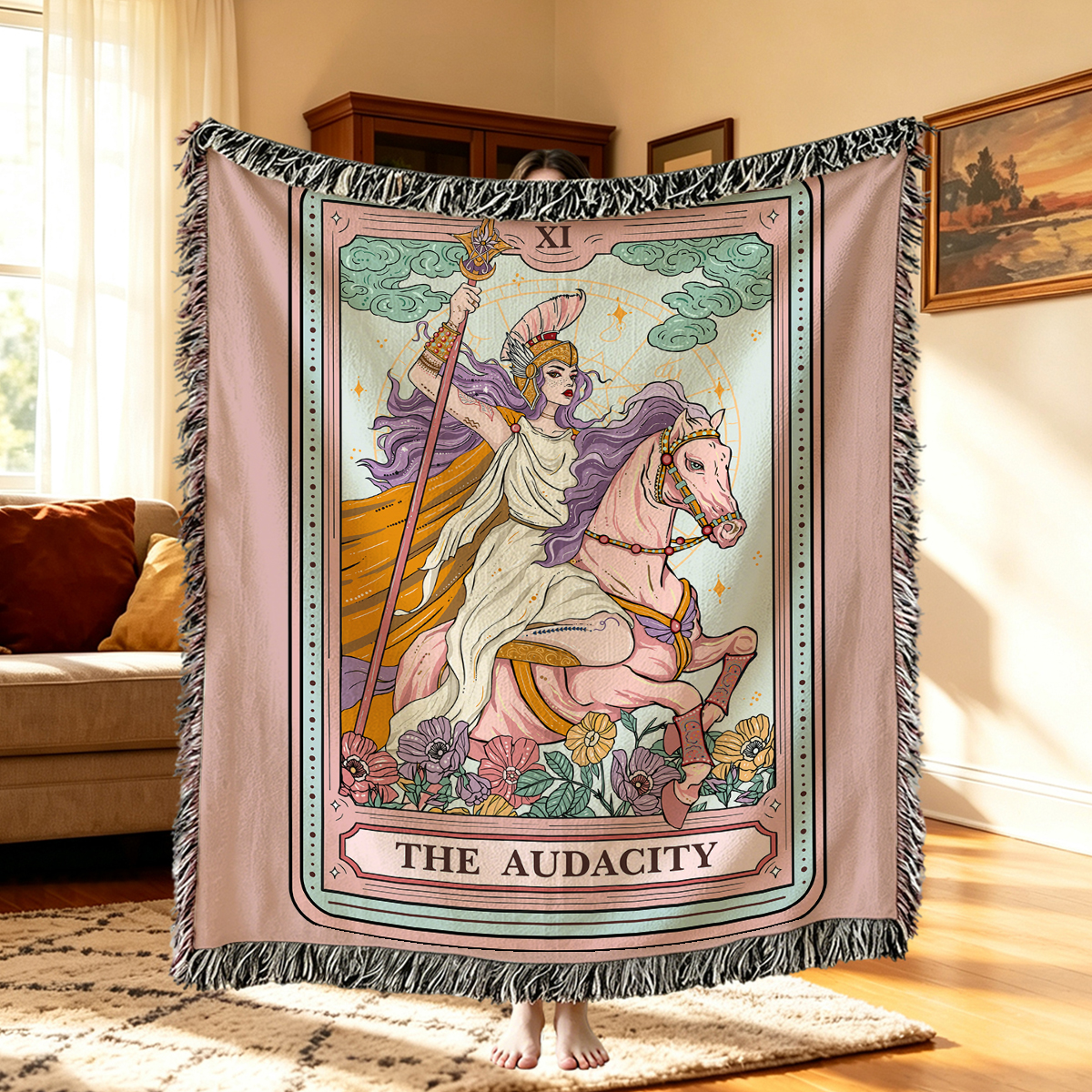 Purplehecate The Audacity Tarot Card  Woven Tapestry Blanket