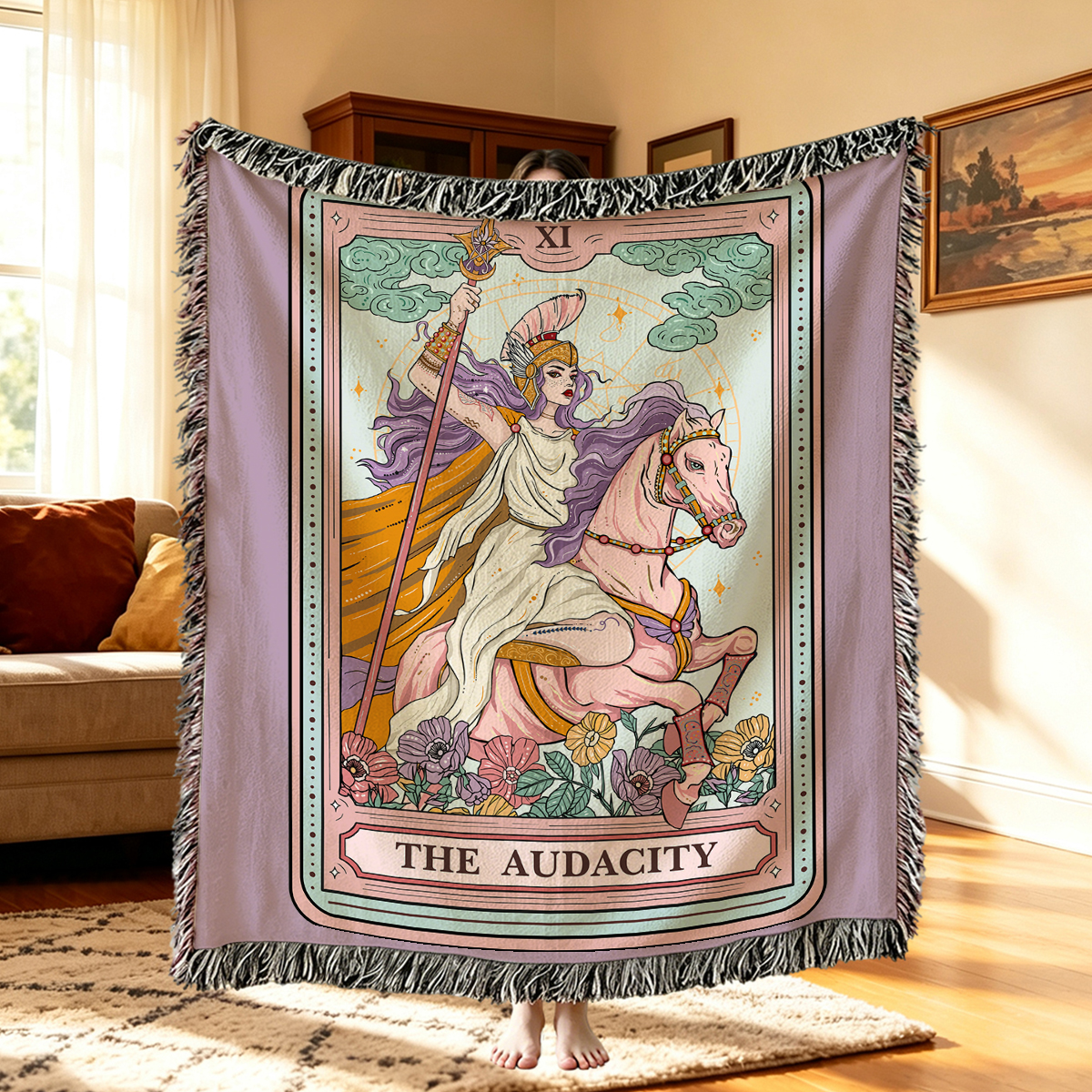 Purplehecate The Audacity Tarot Card  Woven Tapestry Blanket