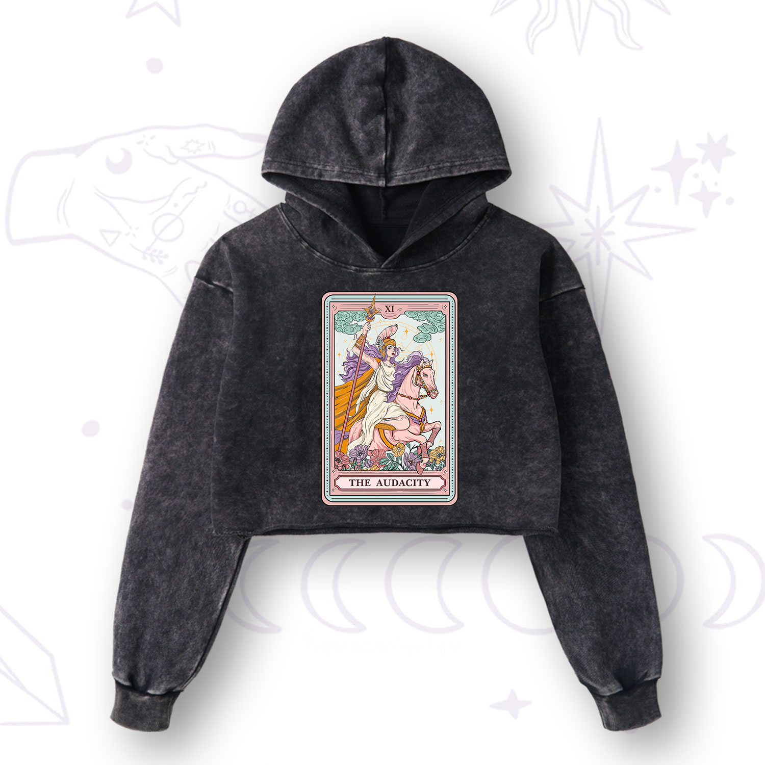 Purplehecate The Audacity Tarot Card Washed Cropped Hoodie