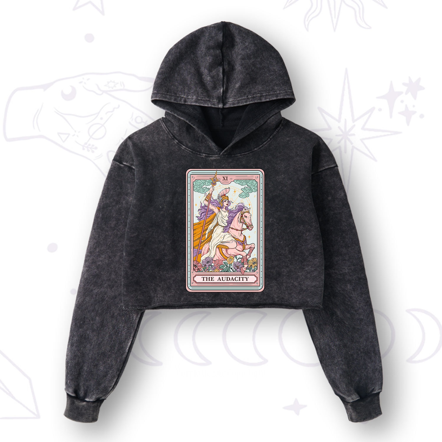 Purplehecate The Audacity Tarot Card Washed Cropped Hoodie