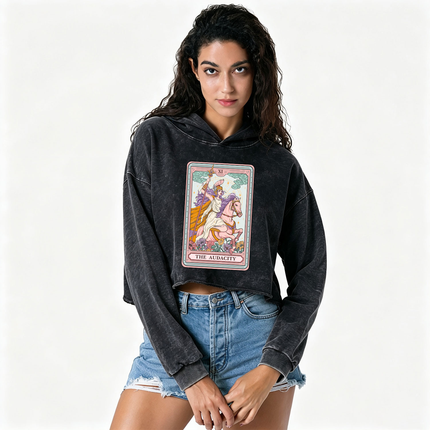 Purplehecate The Audacity Tarot Card Washed Cropped Hoodie