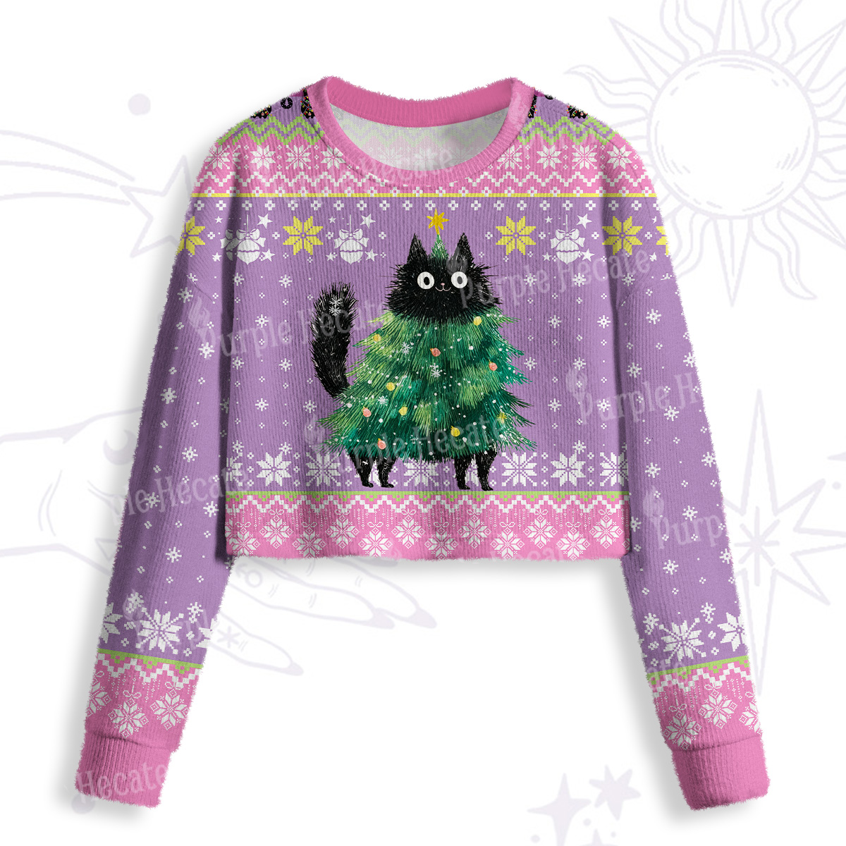Purplehecate Funny Black Cat in Tree Crop Fuzzy Ugly Sweatshirt