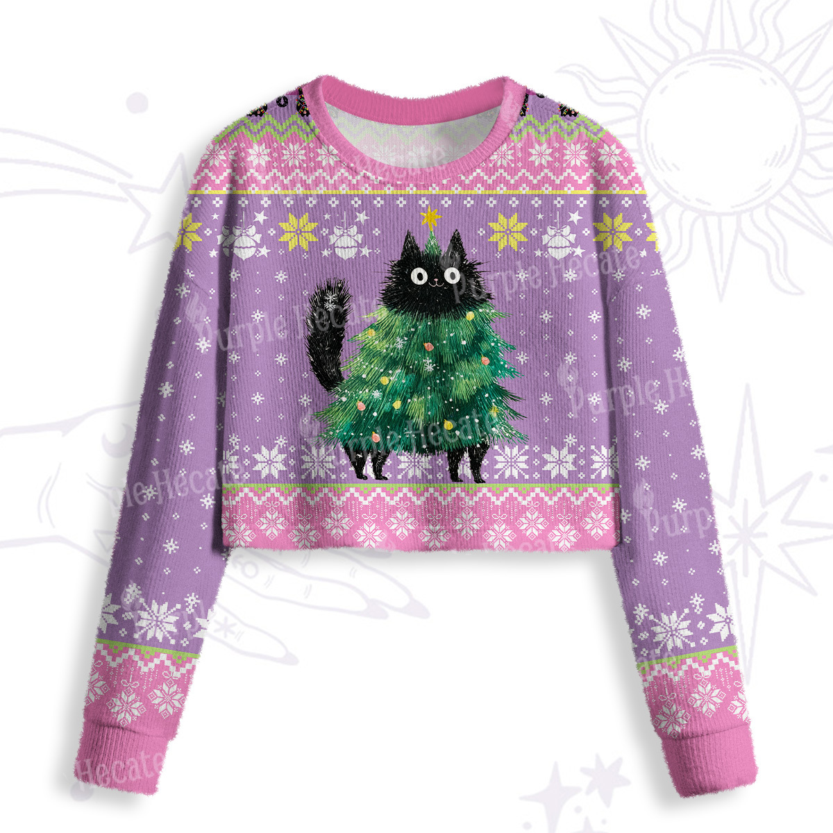 Purplehecate Funny Black Cat in Tree Crop Fuzzy Ugly Sweatshirt